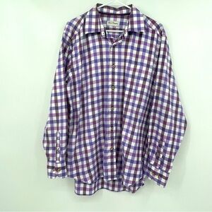 David Donahue Shirt Button Down Plaid Pink Purple white Sz. Large